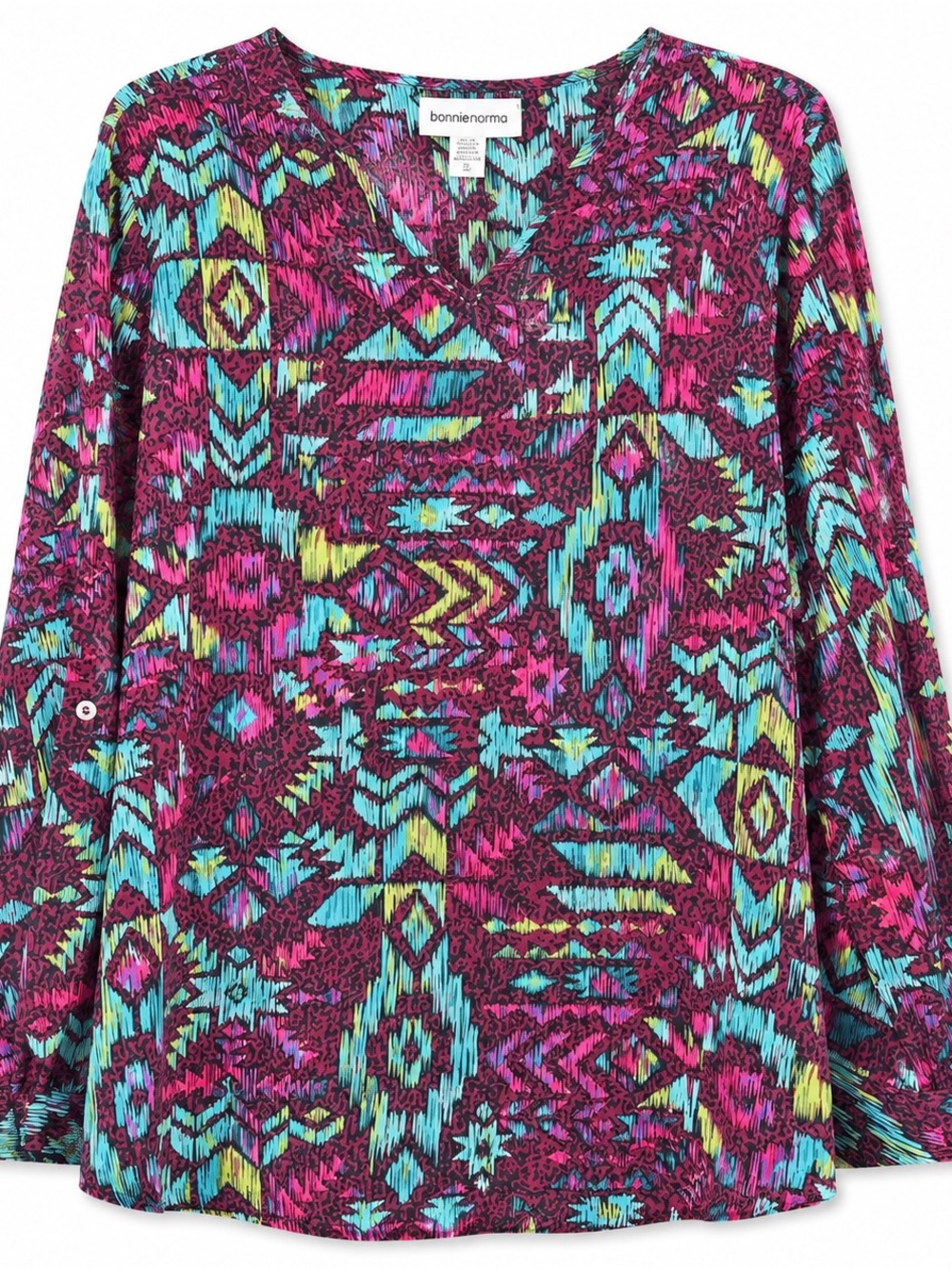 Bonnie‎ & Norma XL Shirt Top Purple Boho V Neck Tab Long Sleeve Casual Womens